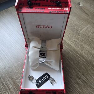 Vintage 1990s GUESS Silver Rhinestone Watch | Y2K Geometric Face | Box